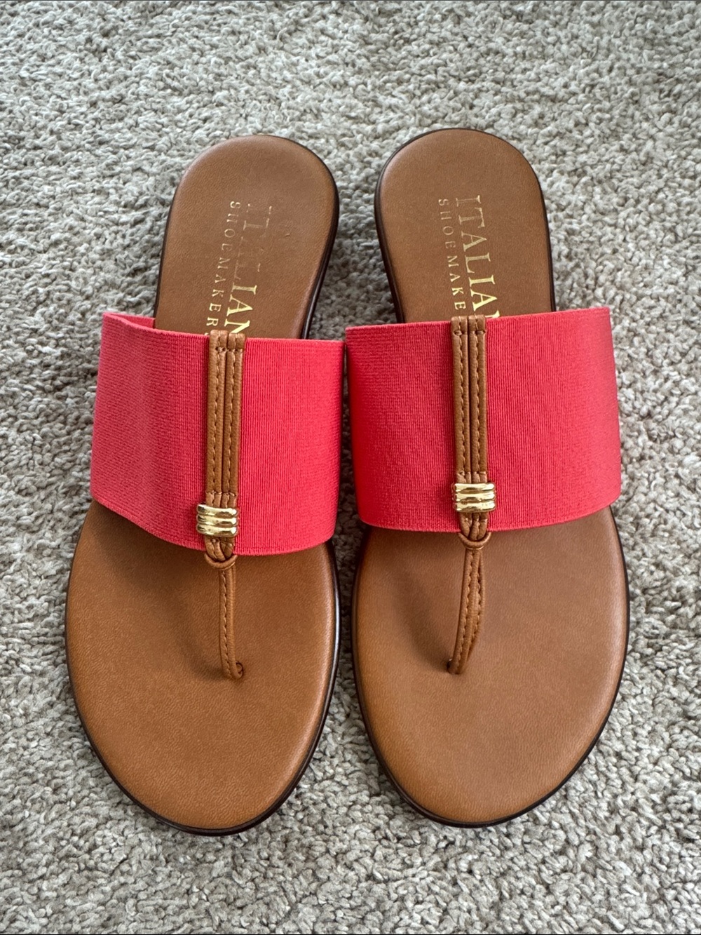 Italian Shoemakers Coral-Red Wide Band Slide Sandals